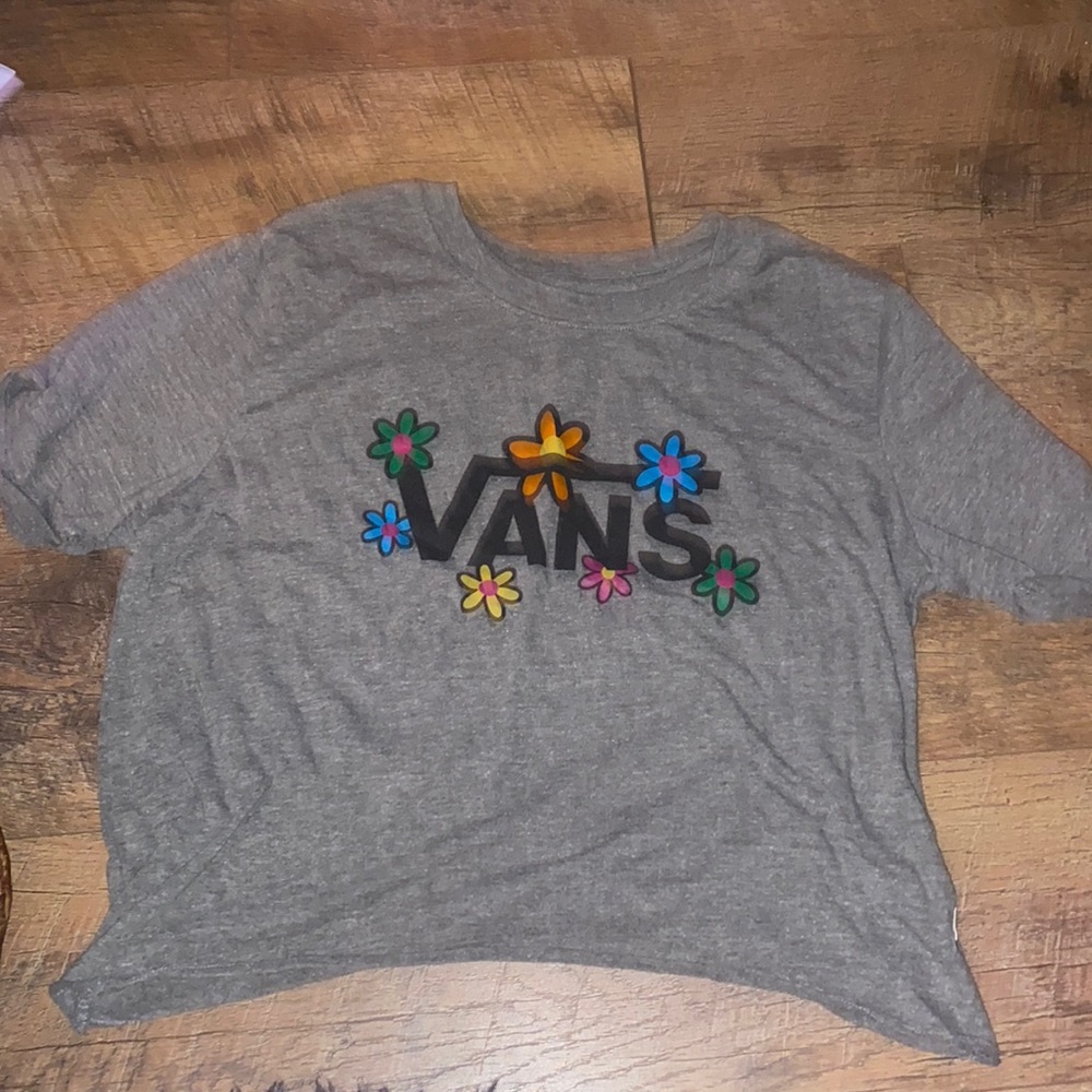 Vans Grey t-shirt size small cute cartoon flowers